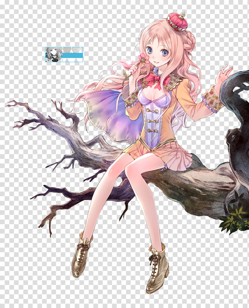 Meruru Render, female anime character sitting on tree branch transparent background PNG clipart
