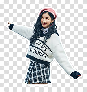 STICKERS PRISTIN, woman wearing white and black sweater transparent background PNG clipart thumbnail
