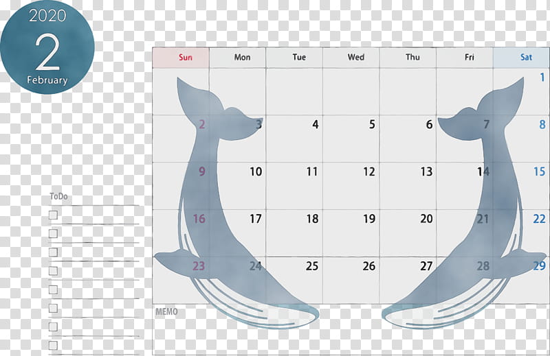 blue whale cetacea whale, February 2020 Calendar, February 2020 Printable Calendar, Watercolor, Paint, Wet Ink transparent background PNG clipart