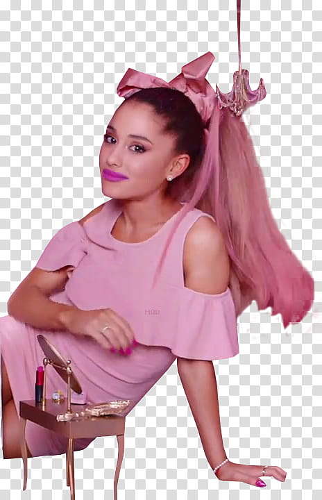 Ariana Grande, woman wearing pink cold-shoulder dress transparent background PNG clipart