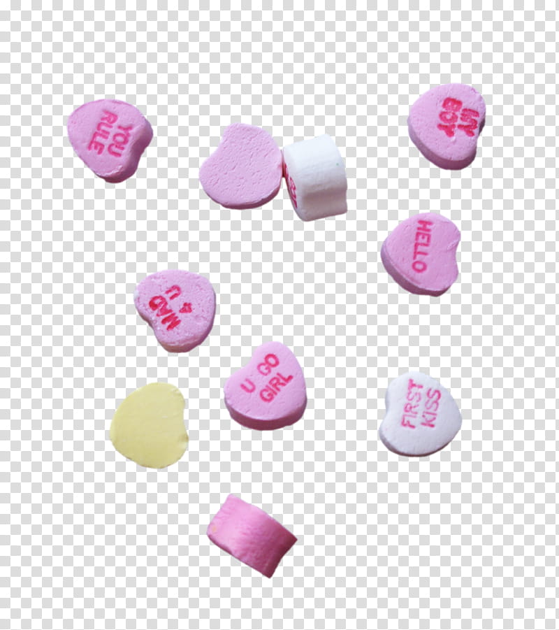 Candy Hearts s, heart shaped pink, yellow, and white candies transparent background PNG clipart