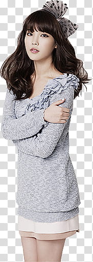 IU, girl wearing gray boat-neck sweater transparent background PNG clipart
