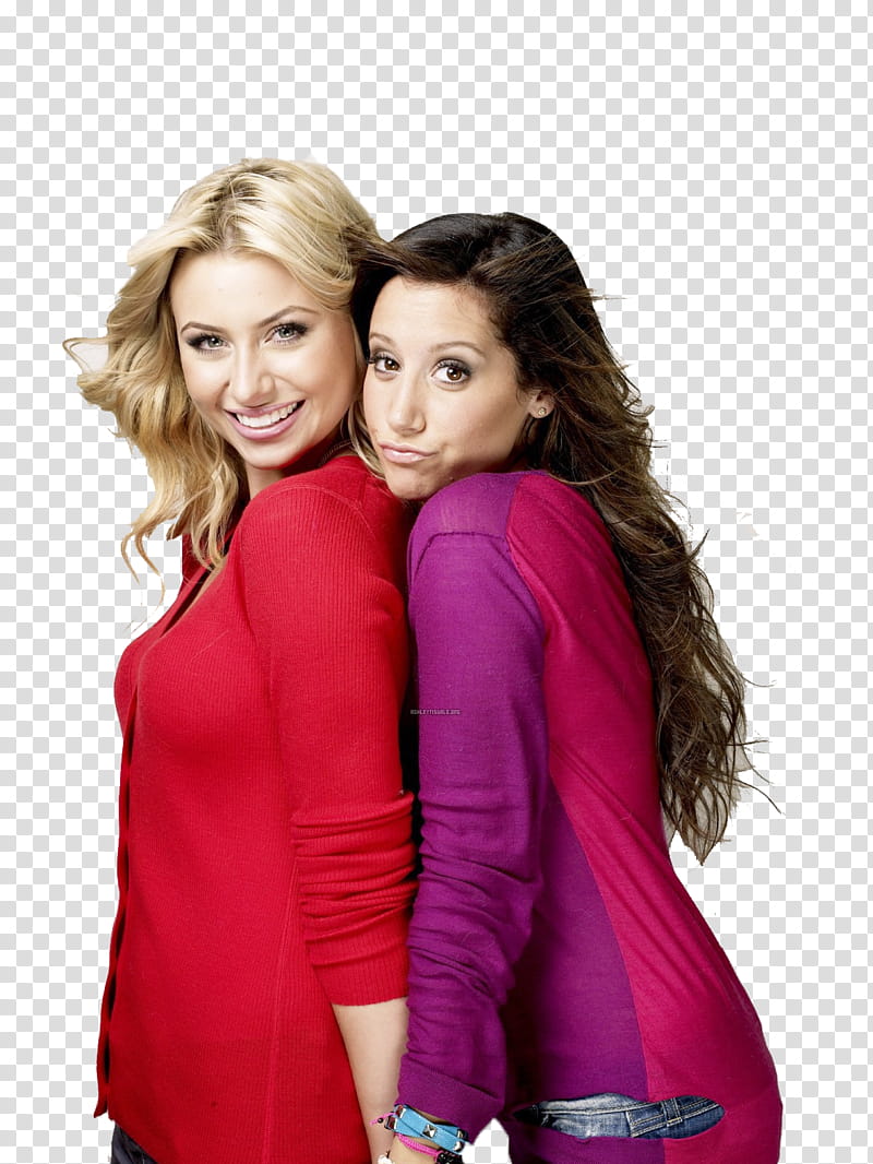 Aly y Ashley Tisdale , two smiling women holding hands transparent background PNG clipart