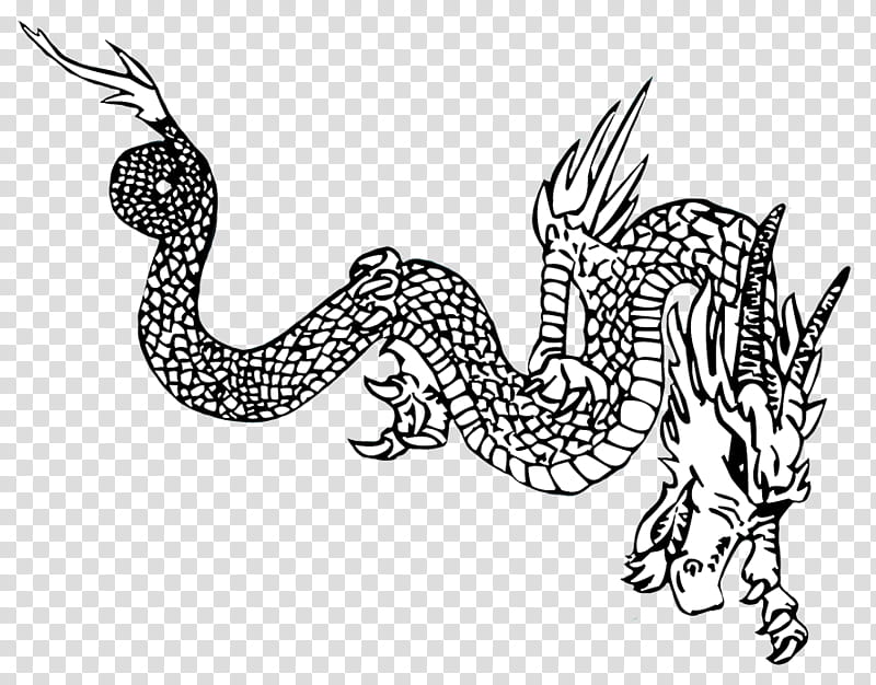 Fire Breathing Dragon, China, Chinese Dragon, Line Art, Silhouette, Drawing, Black, Black And White transparent background PNG clipart