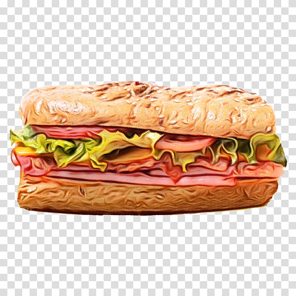 food fast food submarine sandwich cuisine dish, Watercolor, Paint, Wet Ink, Ham And Cheese Sandwich, Bocadillo, Turkey Ham, Bologna Sandwich transparent background PNG clipart
