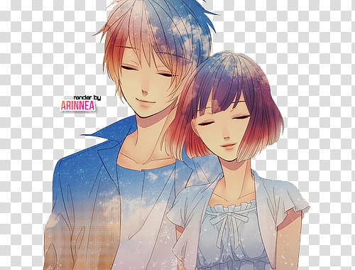 Anime couple render, two male and female anime characters transparent background PNG clipart