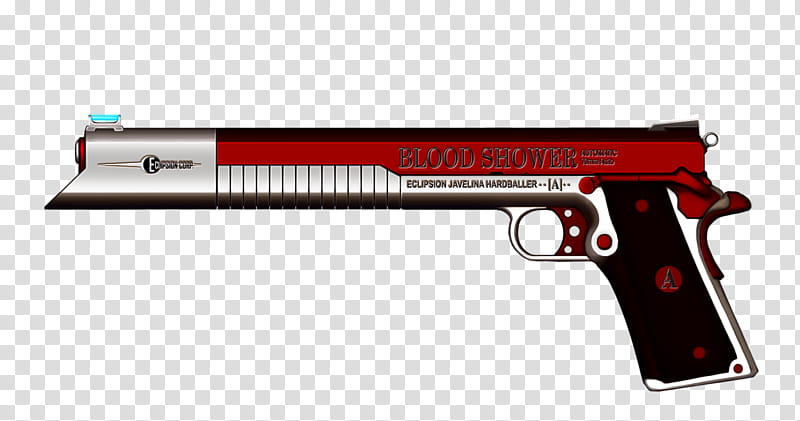 Blood Shower, Custom Javelina Hardballer, red and black semi-automatic pistol transparent background PNG clipart