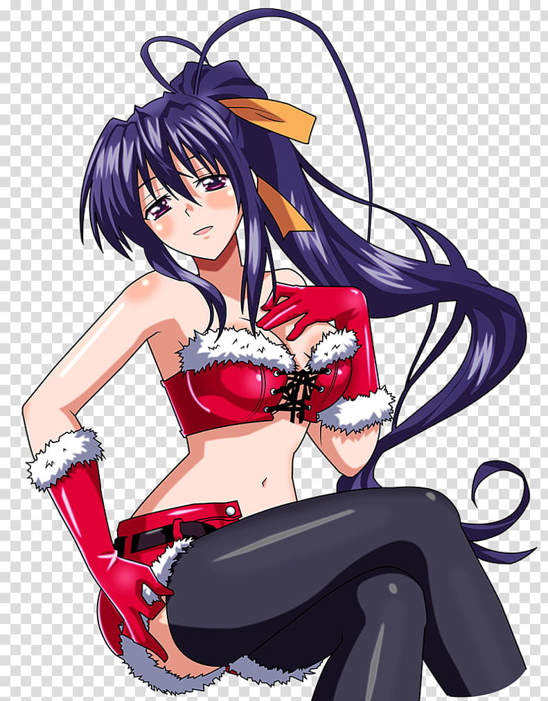 Akeno Himejima Xmas Cut Out, purple haired female anime character with Santa dress transparent background PNG clipart