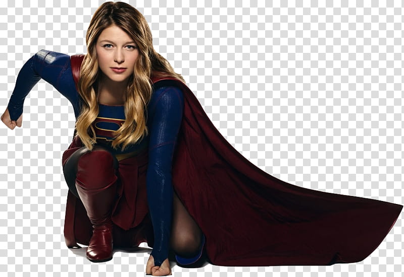Melissa Benoist as Supergirl crouching, Supergirl transparent background PNG clipart