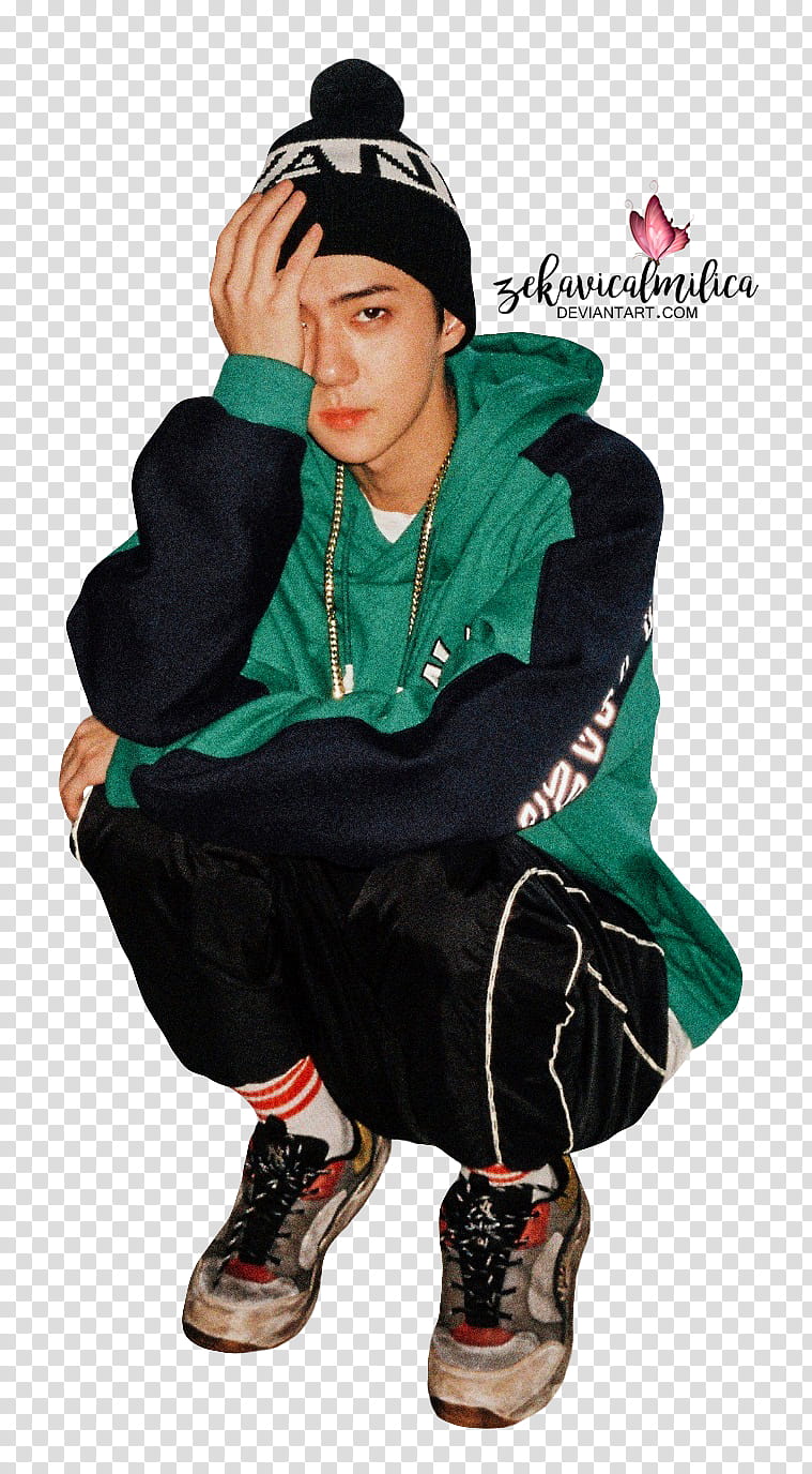 EXO Sehun MLB, man wearing green and black hoodie transparent background PNG clipart