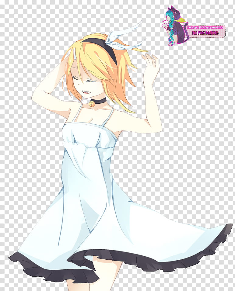 Kagamine Rin Render, orange haired female anime character illustration transparent background PNG clipart