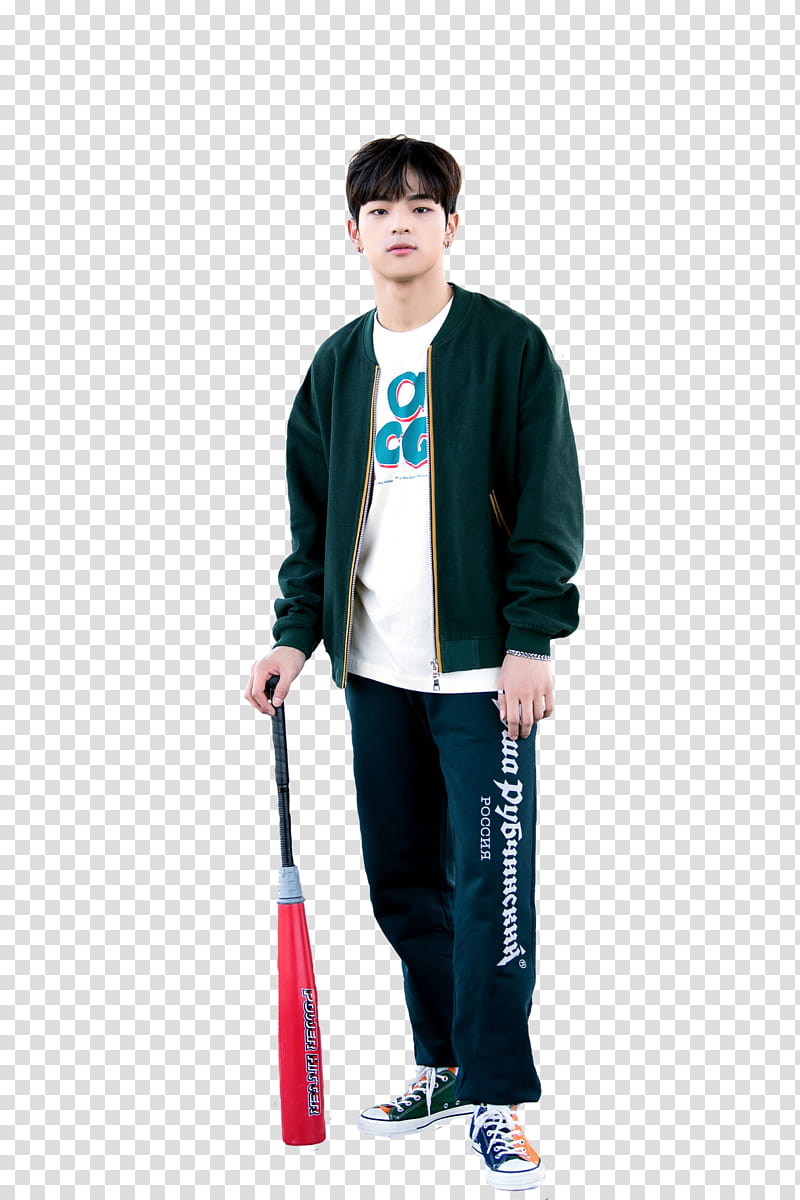 Woojin Stray Kids, men holding a red and black bat close-up graphy transparent background PNG clipart