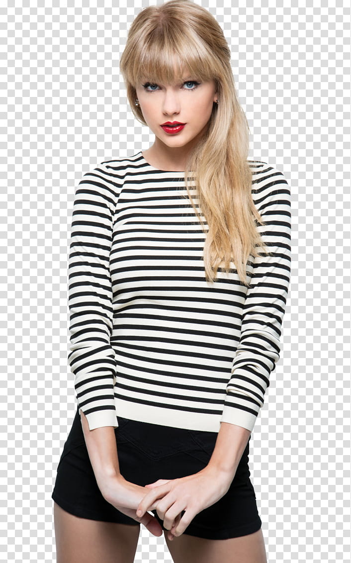 Famosos, Taylor Swift wearing black and white long-sleeved shirt transparent background PNG clipart