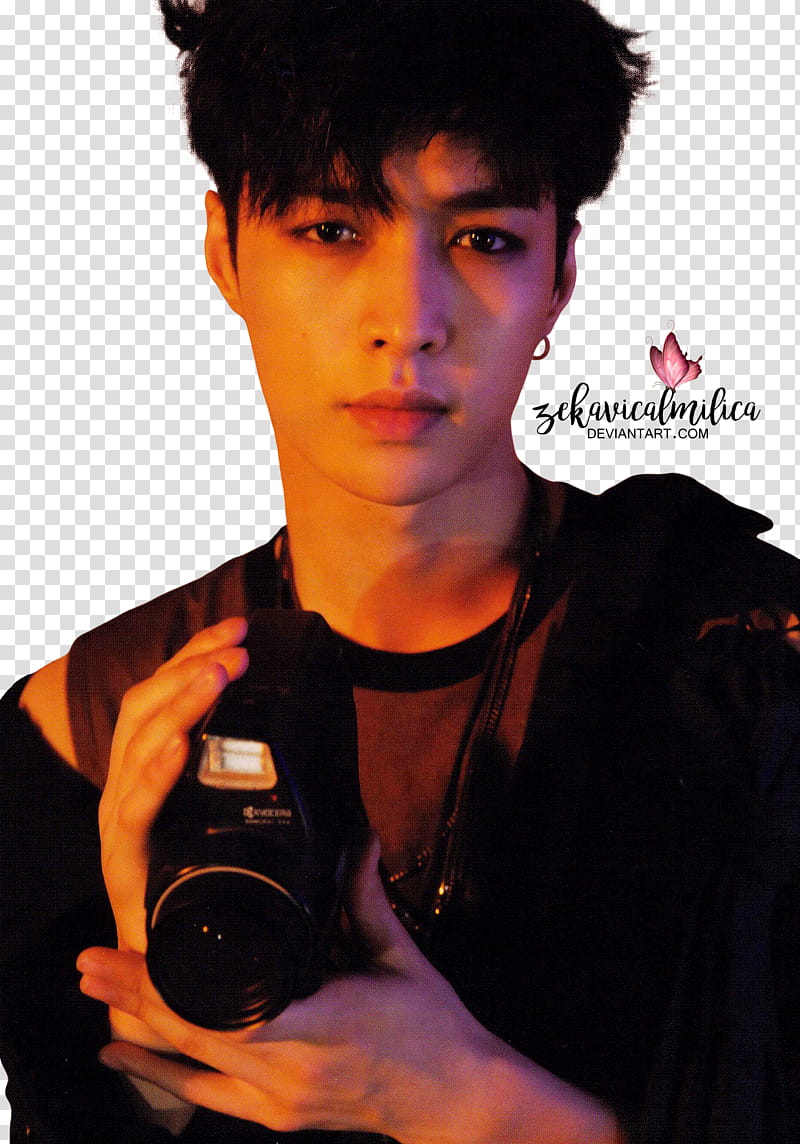 EXO Lay LOTTO, man holding black camera transparent background PNG clipart