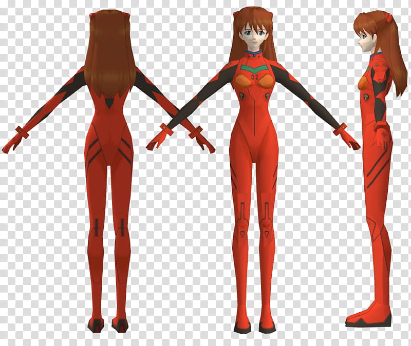 Asuka Soryu-Plugsuit, female anime character wearing orange suit transparent background PNG clipart