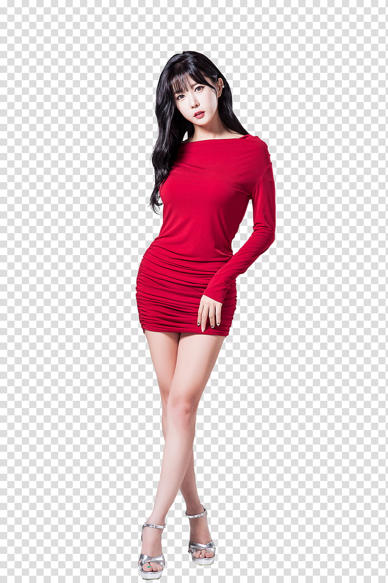 HEO YOON MI, woman wearing red dress transparent background PNG clipart