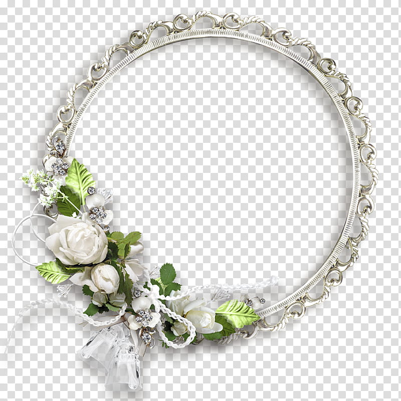 round silver-colored with flower frame transparent background PNG clipart