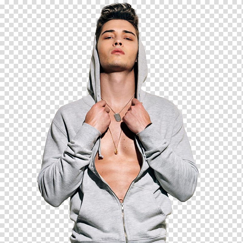 Male Models, man wearing unzipped hoodie transparent background PNG clipart
