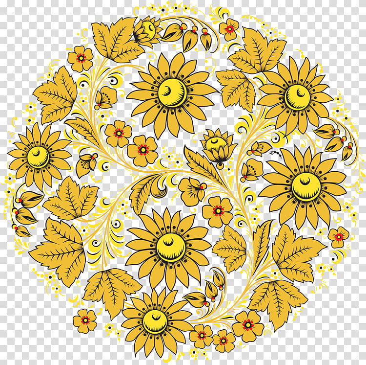 Bouquet Of Flowers Drawing, Ornament, Khokhloma, Vignette, Yellow, Sunflower, Cut Flowers, Flora transparent background PNG clipart