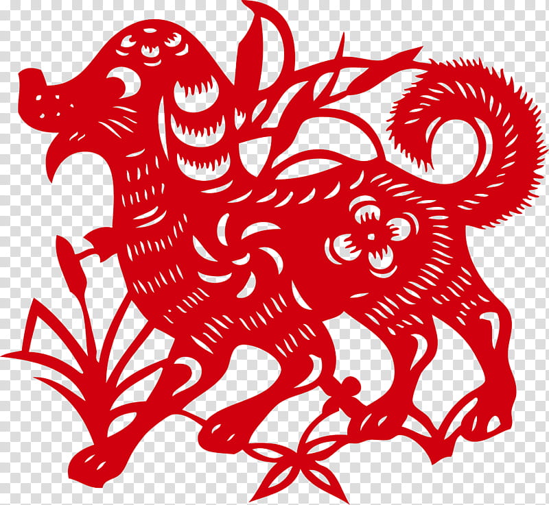 Chinese New Year Red, Chinese Zodiac, Dog, Papercutting, Goat, Earth Dog, Chinese Dragon, Snake transparent background PNG clipart