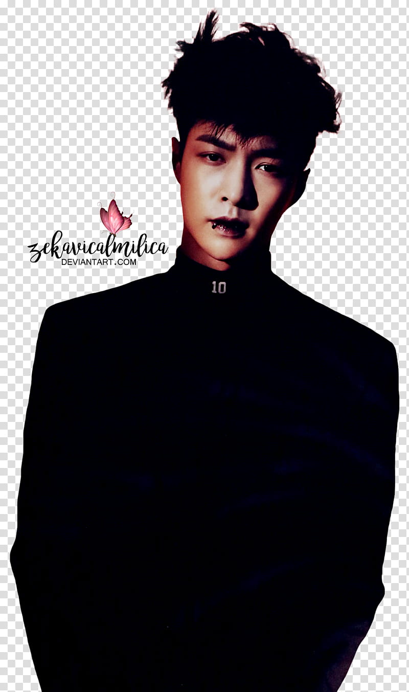 EXO Lay Monster, men's black top with text overlay transparent background PNG clipart