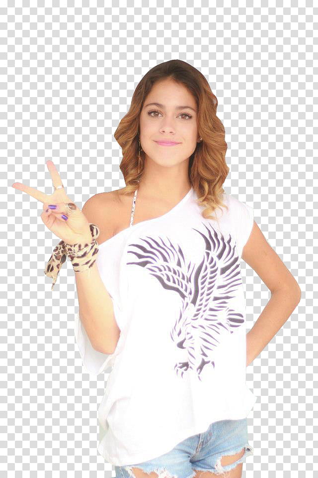 Violetta, woman doing hand peace sign transparent background PNG clipart