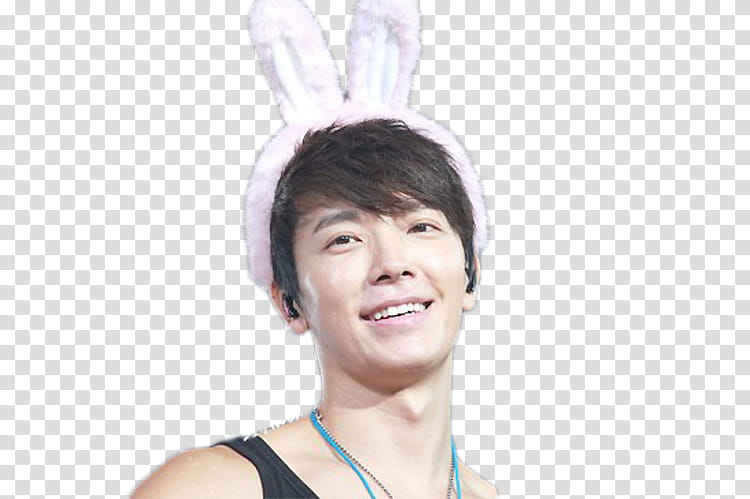 Donghae Super Junior , man wearing bunny alice band transparent background PNG clipart