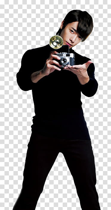 Super Junior A CHa , man holding camera while standing transparent background PNG clipart