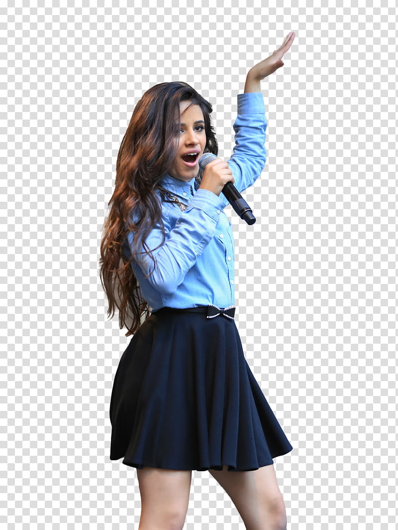Camila Cabello, Camila Cabello holding microphone while singing transparent background PNG clipart