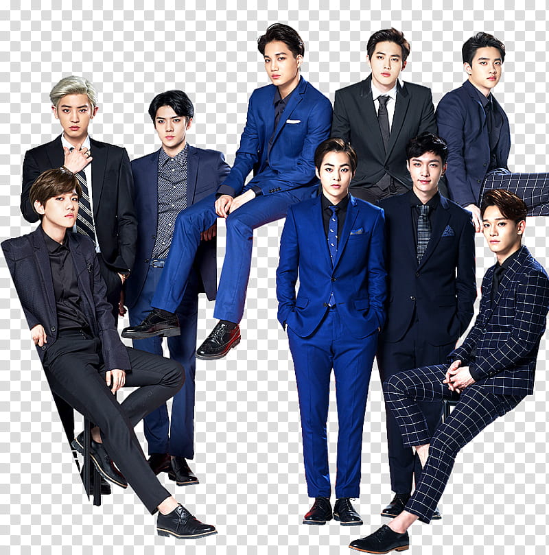 EXO, group of nine men wearing formal suits transparent background PNG clipart