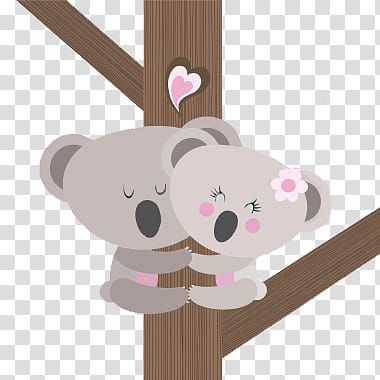 hermosos, two gray koalas on tree art transparent background PNG clipart