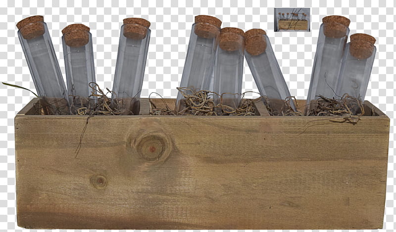 Test Tubes , clear glass bottles in wooden crate transparent background PNG clipart