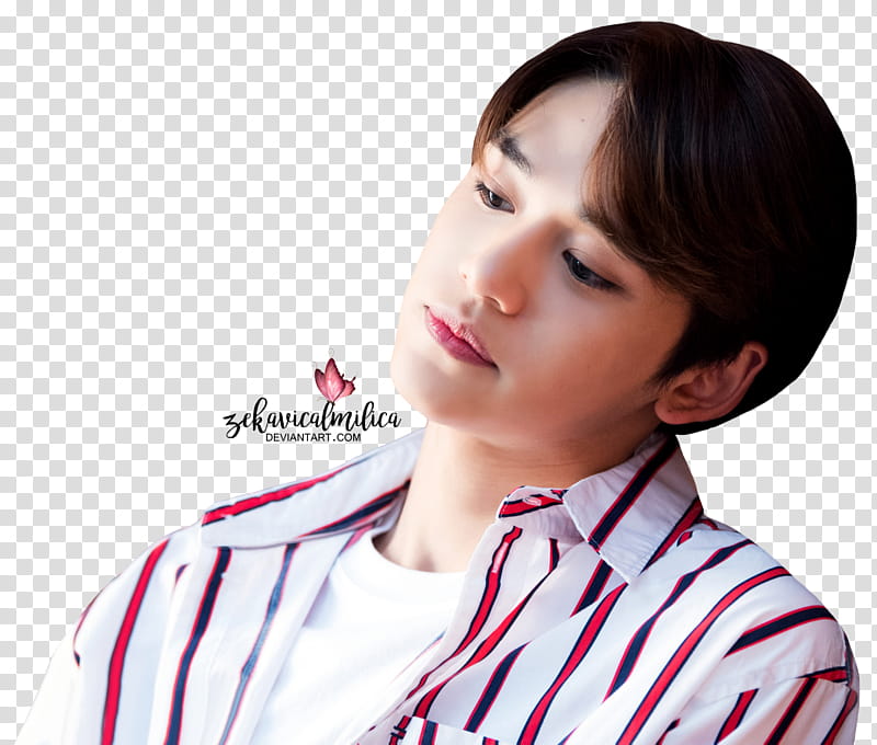 NCT Lucas , man wearing white and red striped top transparent background PNG clipart
