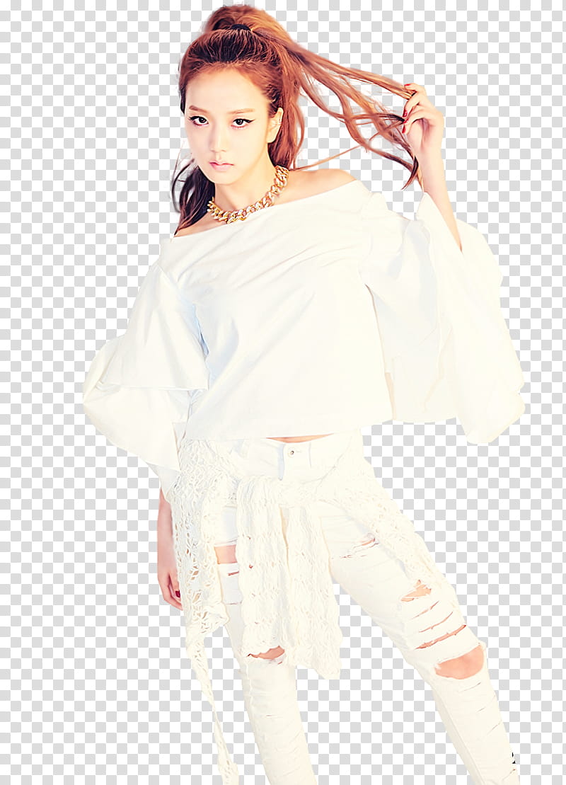 BLACKPINK JISOO, woman holding her hair while standing transparent background PNG clipart