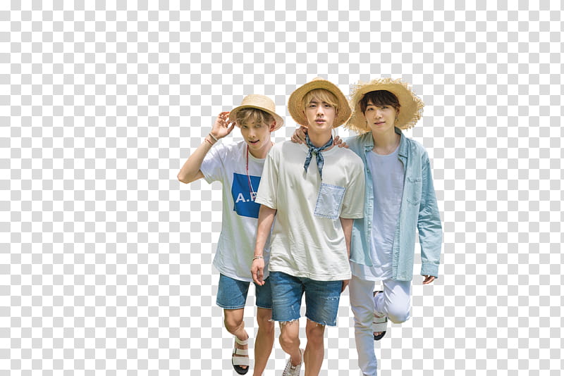 BTS Summer age in Saipan, three men wearing white hats transparent background PNG clipart