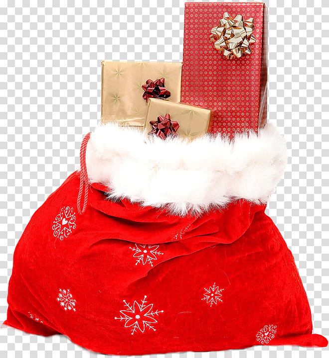 CHRISTMAS MEGA, red and white drawstring bag transparent background PNG clipart