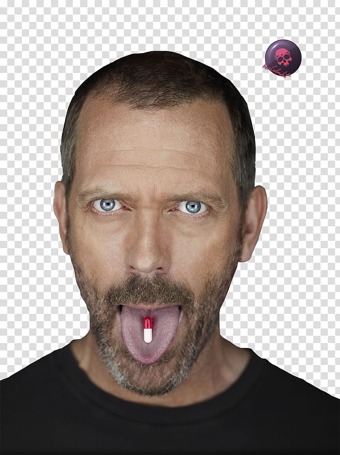 man in black scoop neck shirt with red and white medication capsule in tongue transparent background PNG clipart