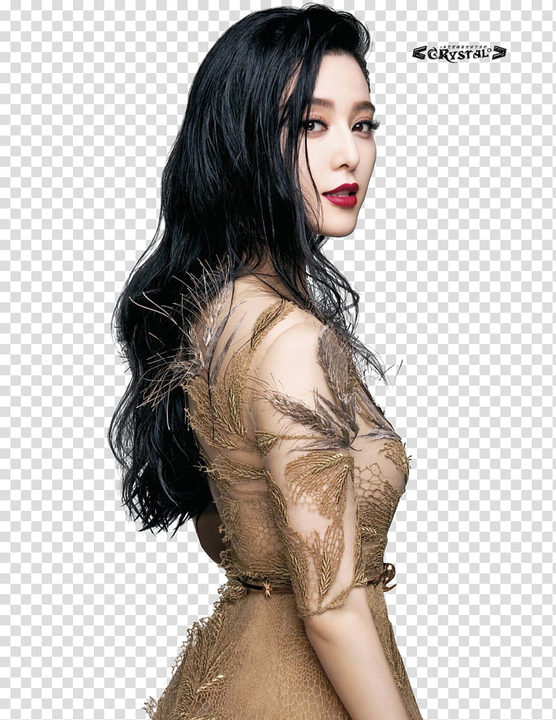 Fan Bingbing , woman wearing gold floral dress transparent background PNG clipart