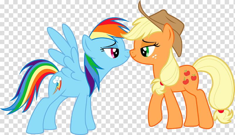 Appledash, two My Little Pony Rainbow Dash and Applejack kissing transparent background PNG clipart