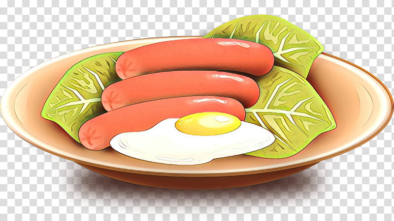 food dish cuisine ingredient sausage, Cartoon, Breakfast, Comfort Food, Kielbasa transparent background PNG clipart