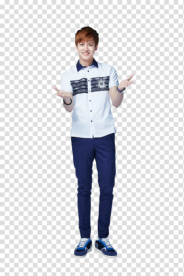 iKON Smart P, man in white and blue button-up shirt transparent background PNG clipart
