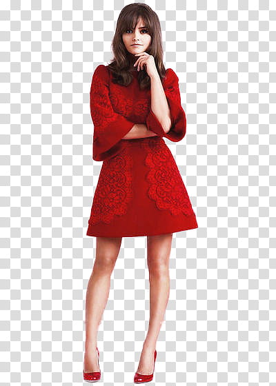 Jenna Coleman, Lily Collins wearing red dress transparent background PNG clipart