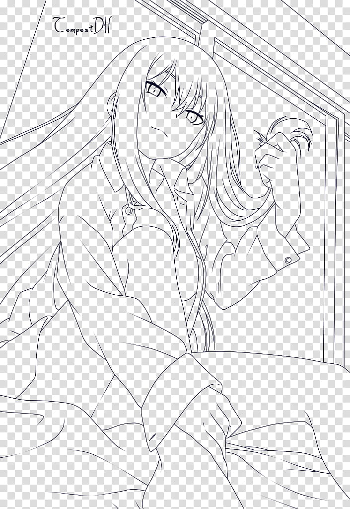 Masuzu Natsukawa lineart, sketch of anime character transparent background PNG clipart