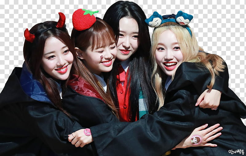 LOONA YYXY , four women hugging each other and smiling transparent background PNG clipart