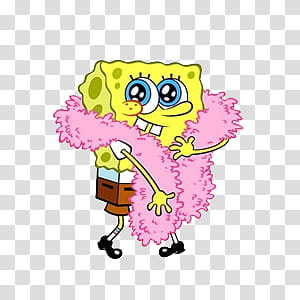 s, SpongeBob SquarePants wearing pink scarf transparent background PNG clipart