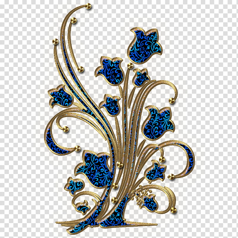 Graceful decorative embellishm, gold and blue floral decor art transparent background PNG clipart