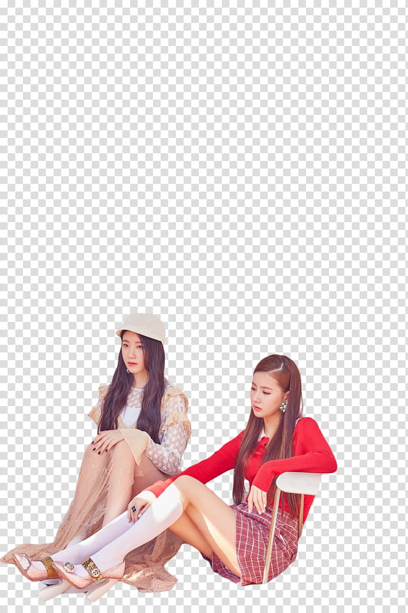 RENDER  G I DLE, two sitting women wearing long-sleeved tops transparent background PNG clipart