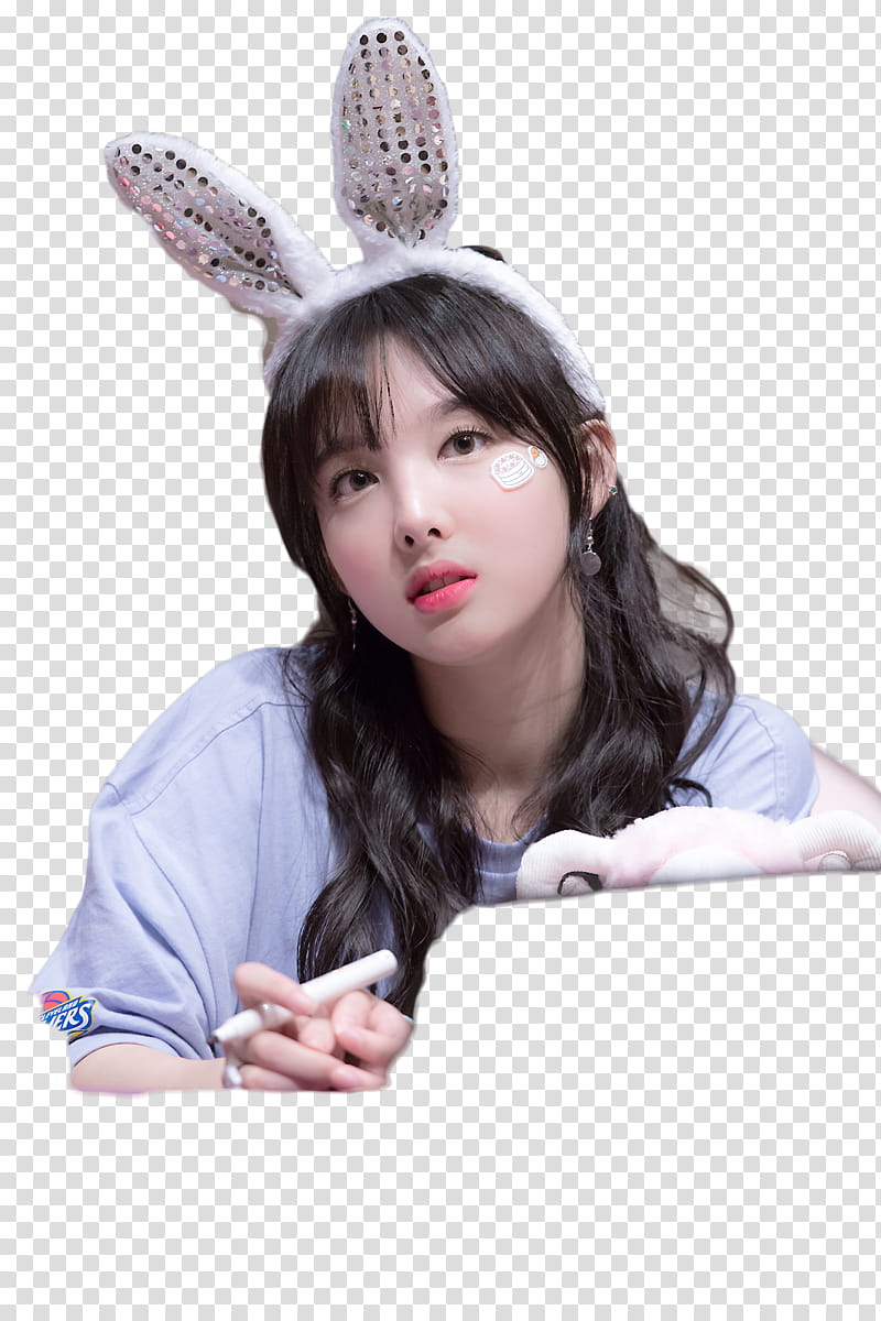 RENDER  S NAYEON TWICE, woman wearing white rabbit headband transparent background PNG clipart
