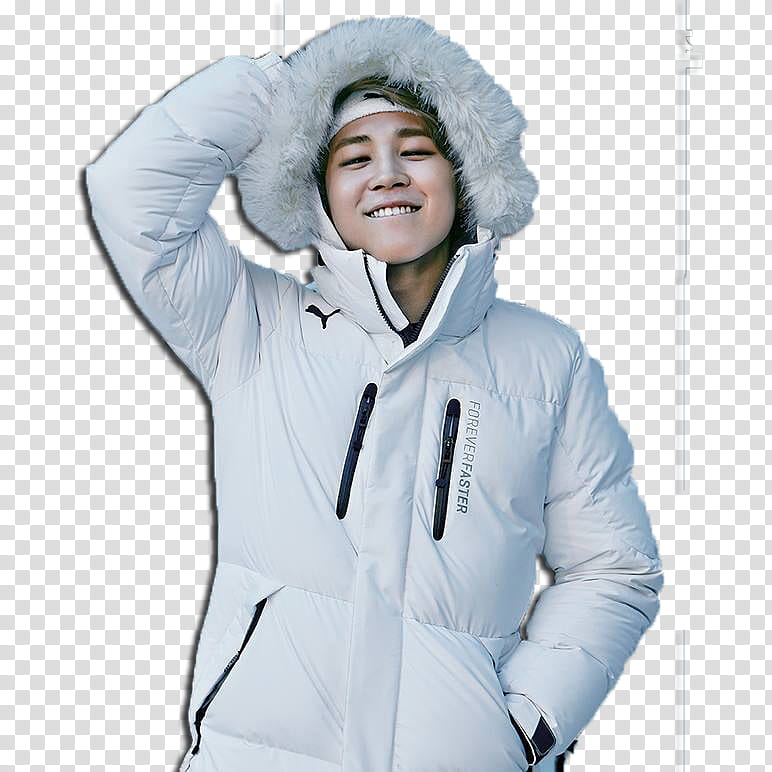 BTS, man wearing white Puma jacket transparent background PNG clipart