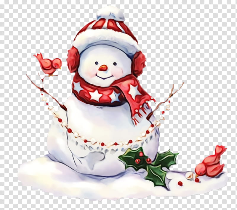 Snowman, Christmas Snowman, Winter , Watercolor, Paint, Wet Ink, Holly,  Figurine transparent background PNG clipart